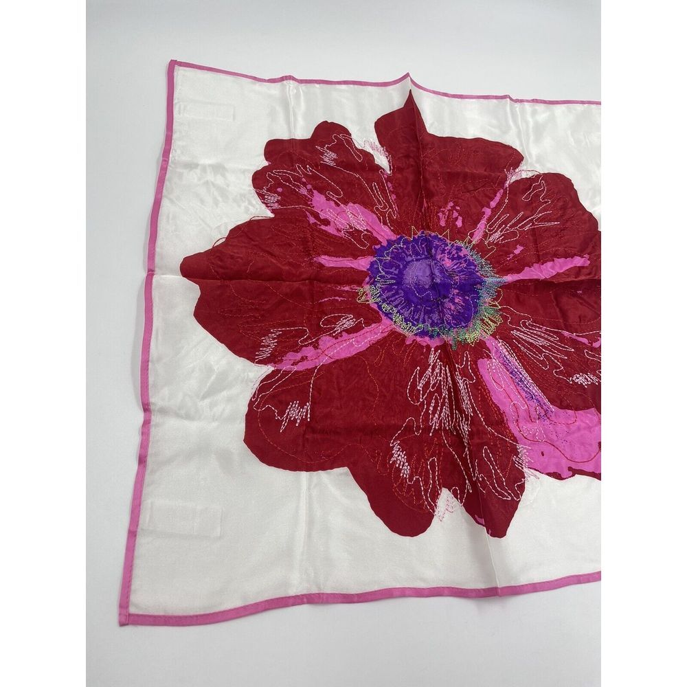 Coach Vintage 100% Silk Bandana Poppy Embroidered Red Pink 17" HTF Peace NWT - Picture 2 of 11